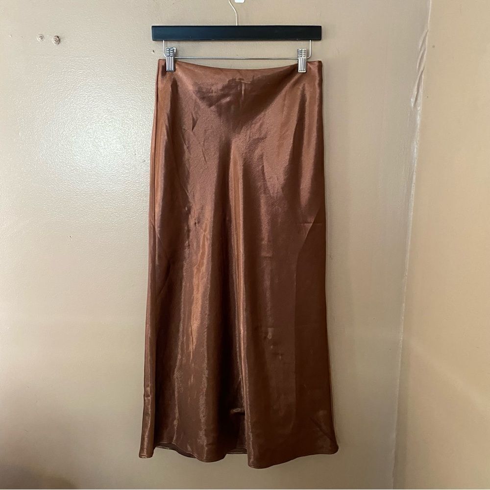 NWT Lovers and Friends Benny midi skirt chocolate brown satin bias Revolve S - Picture 10 of 10
